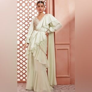 Lashkaraa mint green ruffle saree